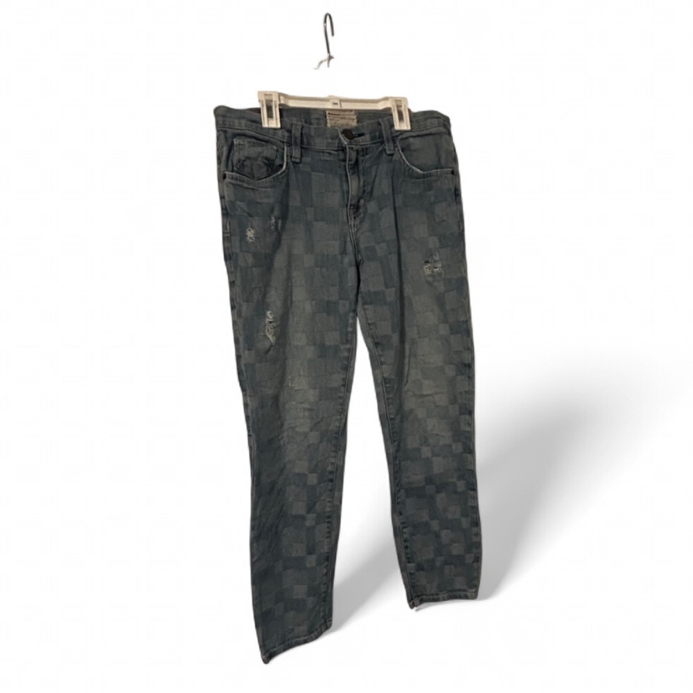 Current/Elliott The Fling Blue Checkered Ankle Denim Mid Rise Jeans School Sz 26